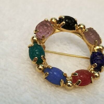 Vintage Gold Tone Scarab Wreath Brooch