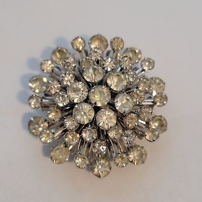 Vintage Silver Tone Rhinestone Brooch Pin