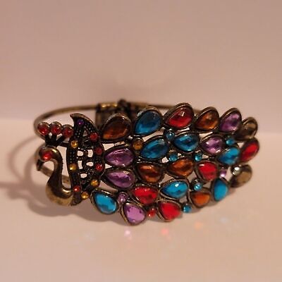 Rhinestone Peacock Clamper Bracelet
