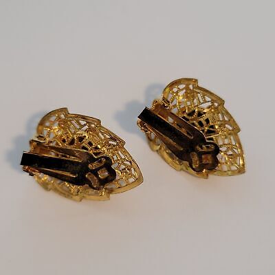 Vintage Gold Tone Leaf Clip On Earrings