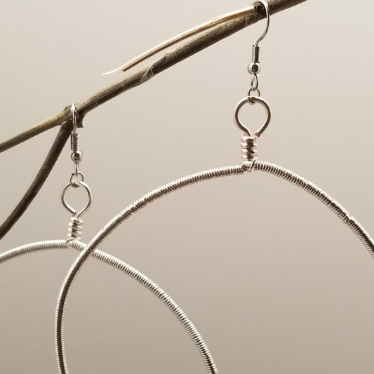 Handmade Silver Tone Wire Wrapped Jasper Hoop Earrings