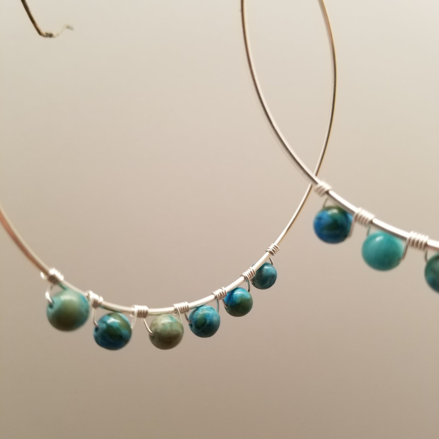 Handmade Silver Tone Wire Wrapped Jasper Hoop Earrings
