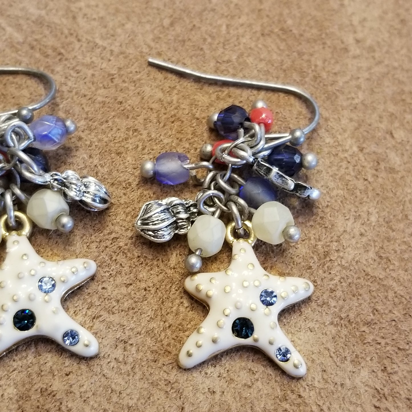 Starfish Dangle Earrings with Colorful Beads – Coastal Ocean Theme Jewelry
