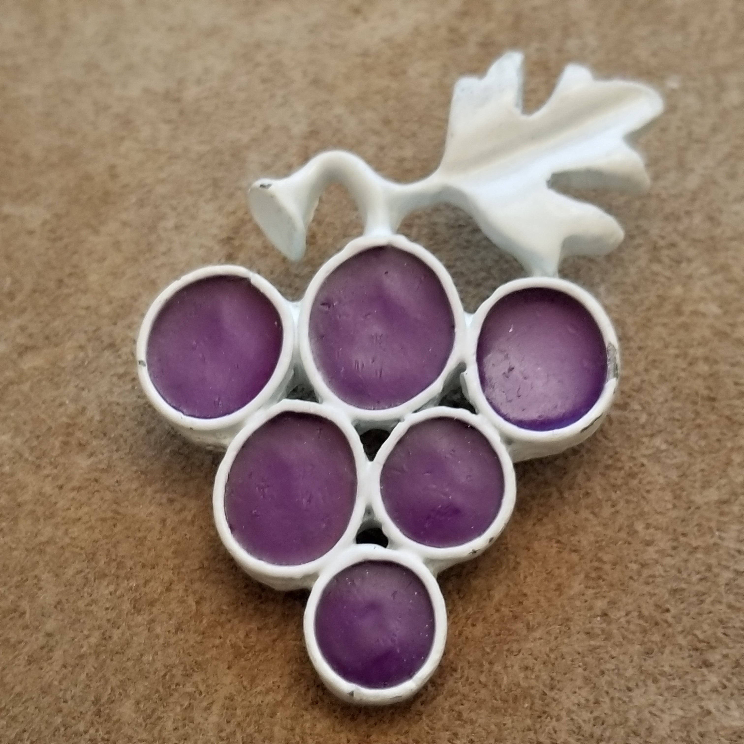 Vintage White Metal Grape Brooch