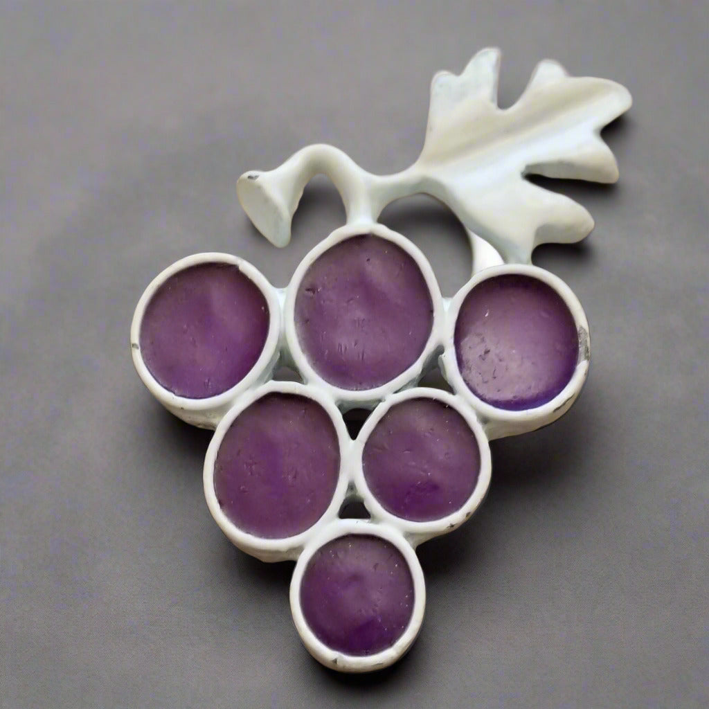 Vintage White Metal Grape Brooch
