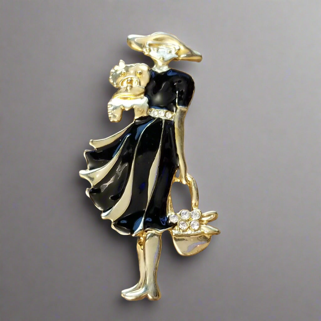 Vintage Lady And Dog Brooch