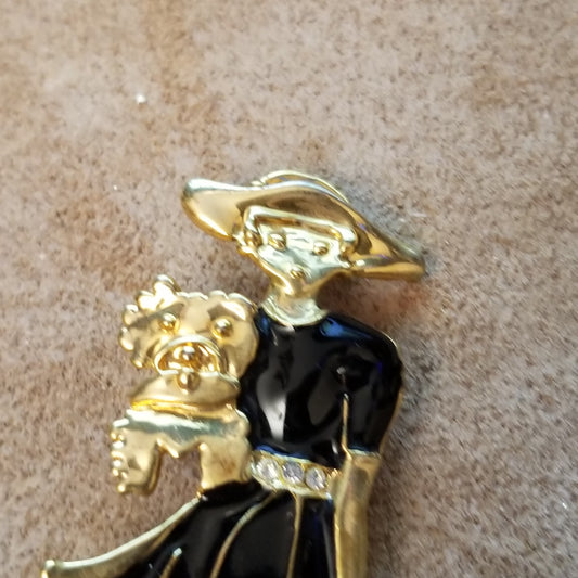 Vintage Lady And Dog Brooch