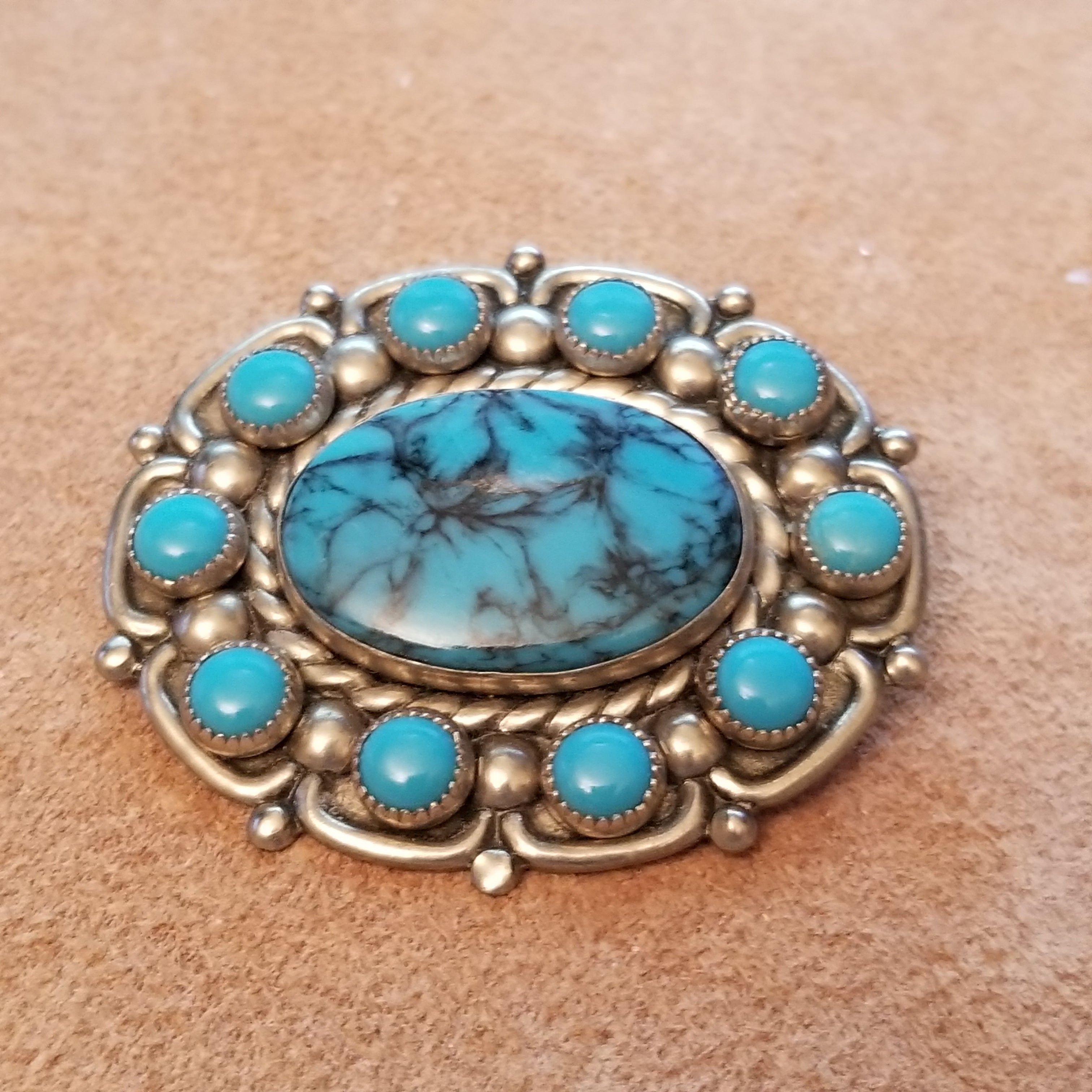 Vintage Bell Faux Turquoise Brooch