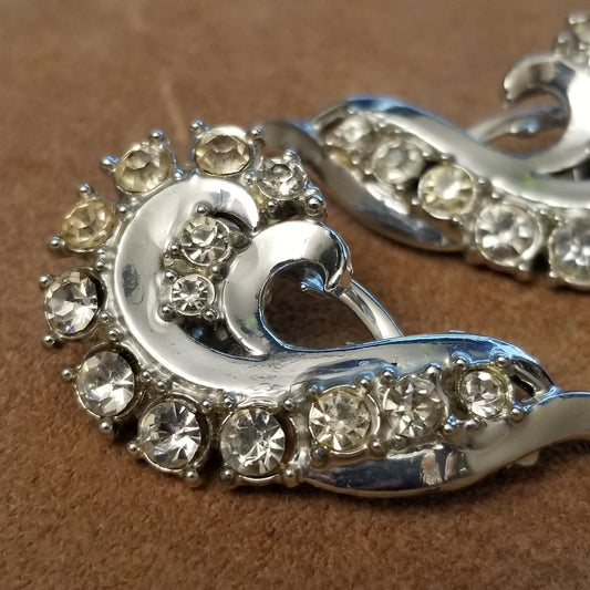 Vintage Silver Tone Rhinestone Scarf Clips