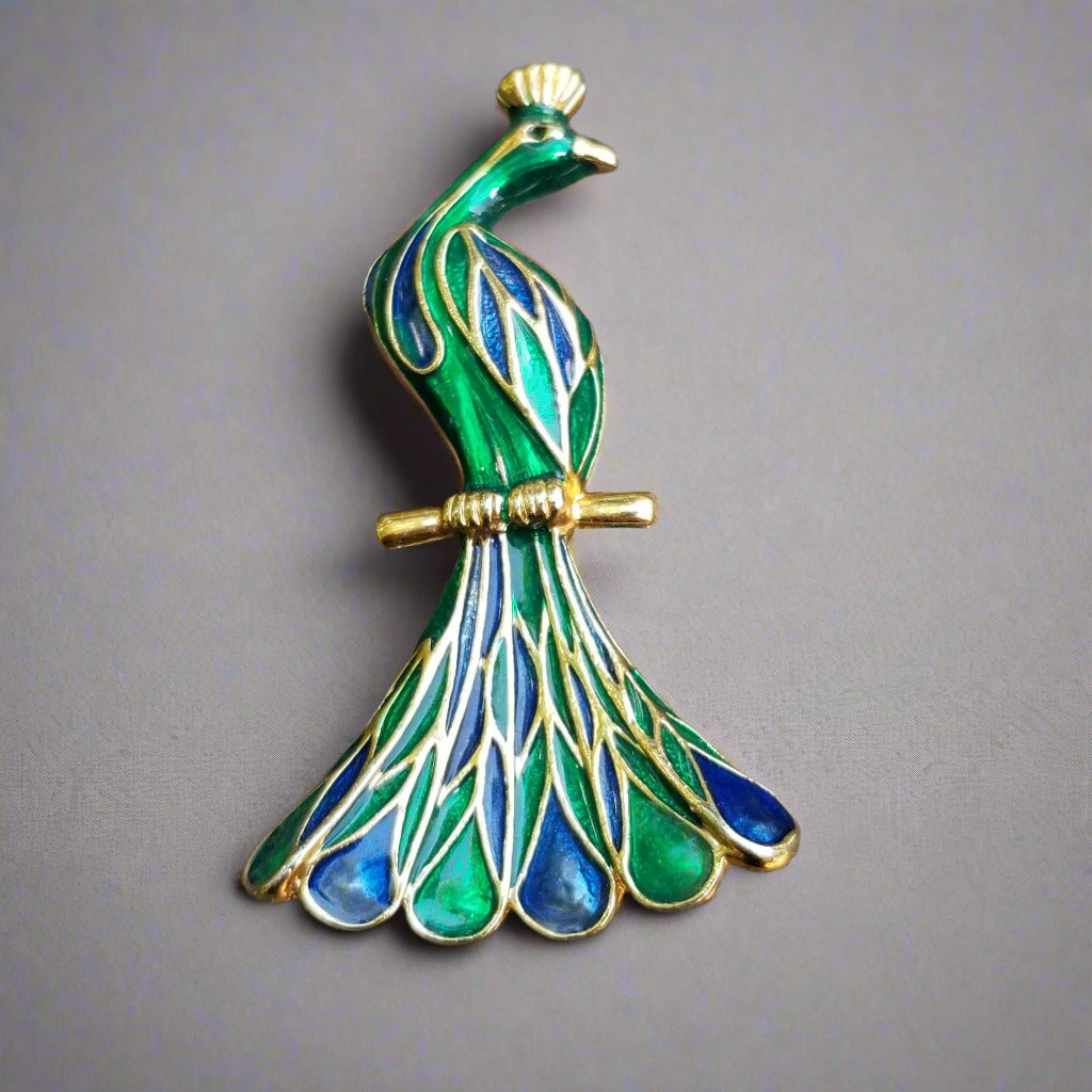 Green & Blue Peacock Brooch
