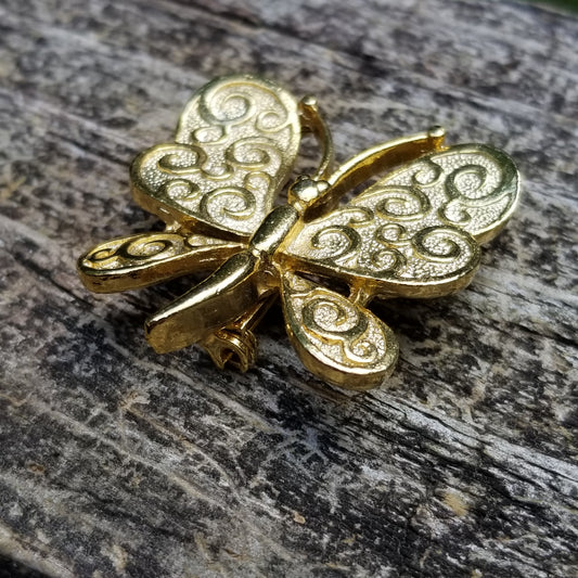 Vintage Gold Tone Gerry’s Butterfly Brooch – Textured Wings Figural Pin