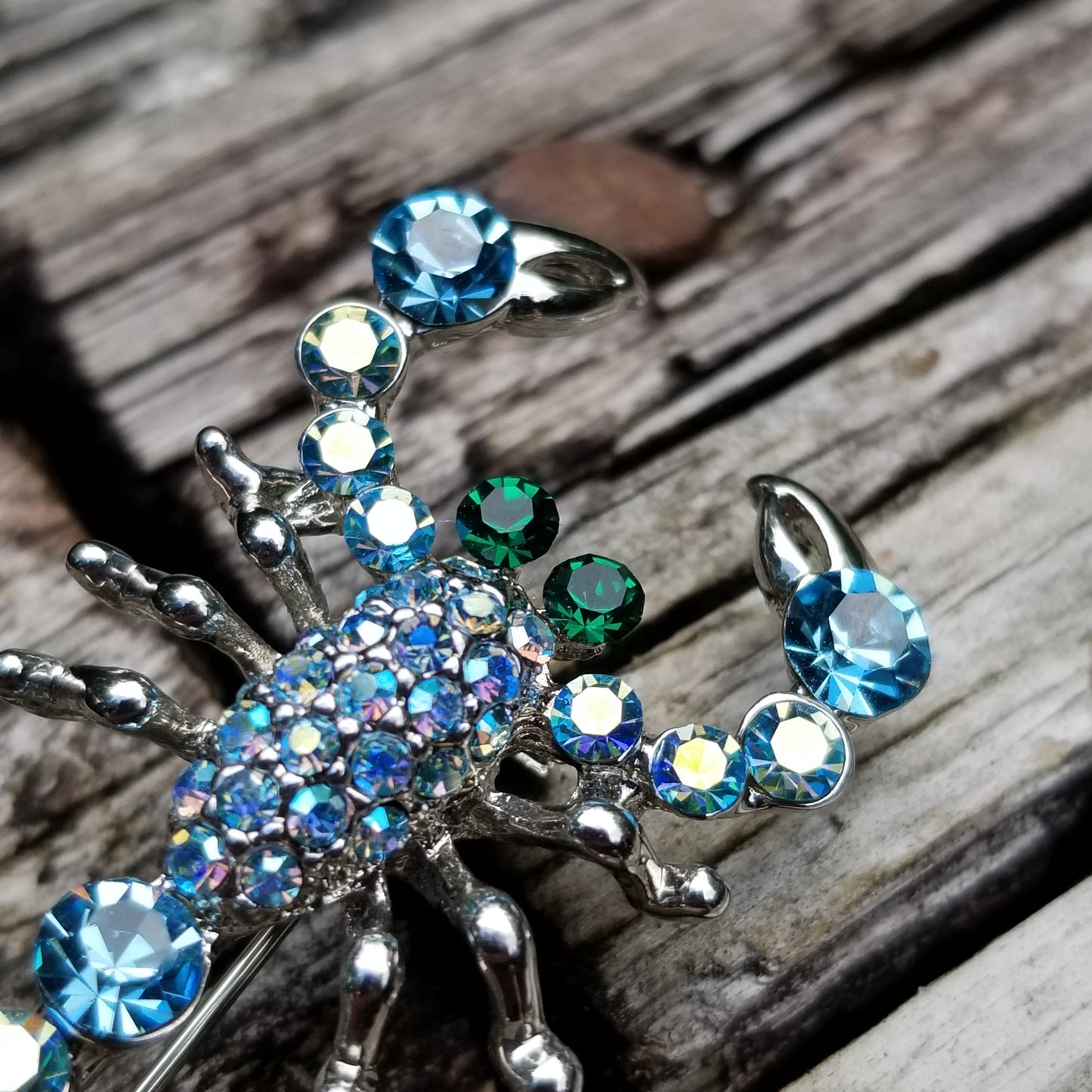 Blue Rhinestone Scorpion Brooch