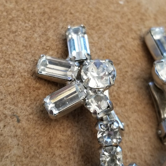 Vintage Silver Tone Rhinestone Clip On Earrings