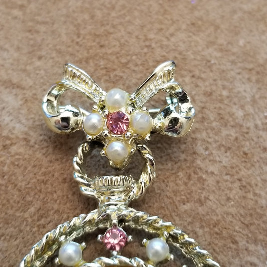 Gold Tone Faux Clock Brooch