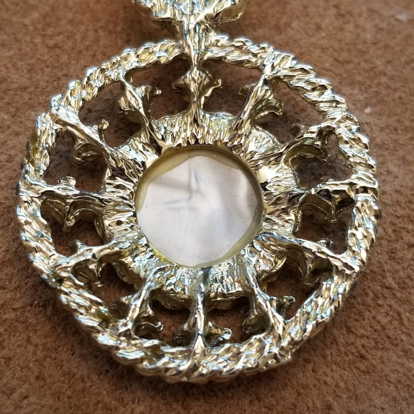 Gold Tone Faux Clock Brooch