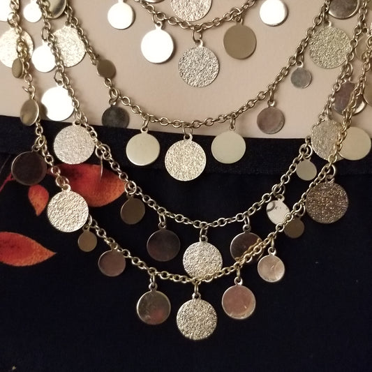 5 Strand Gold Tone Coin Layered Necklace