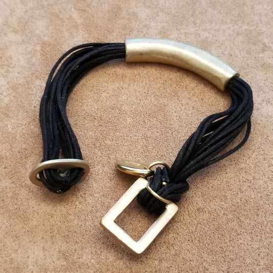 Black and Brass Leather Bracelet