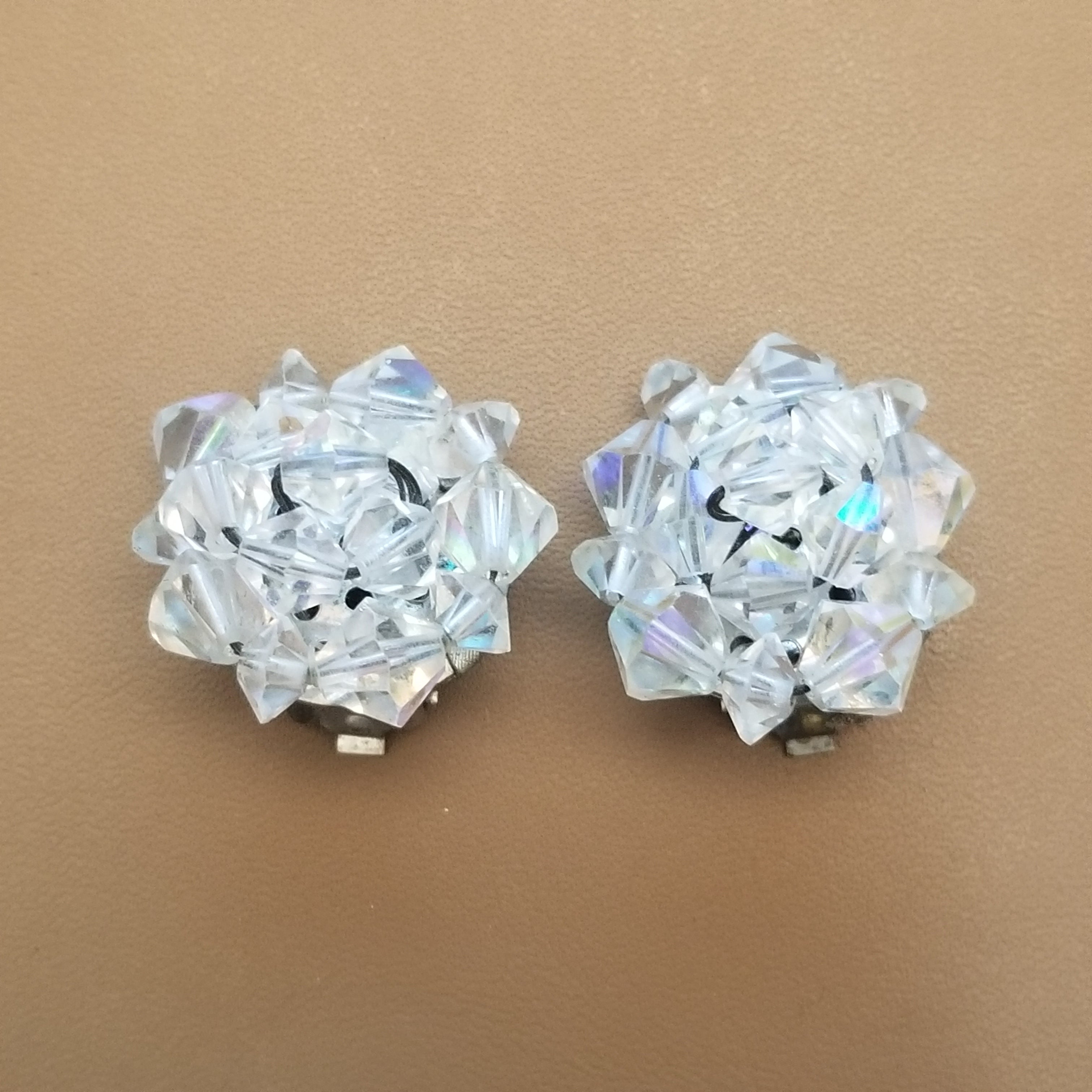 Small Vintage AB Button Style Clip On Earrings