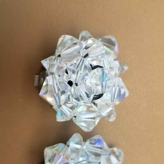 Small Vintage AB Button Style Clip On Earrings