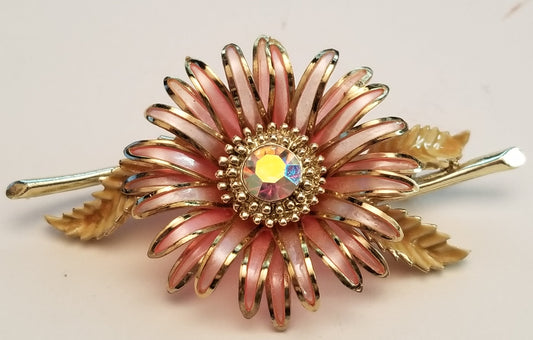 Vintage Coro Pink Flower Brooch