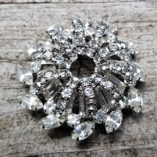 Vintage Silver Tone Rhinestone Brooch