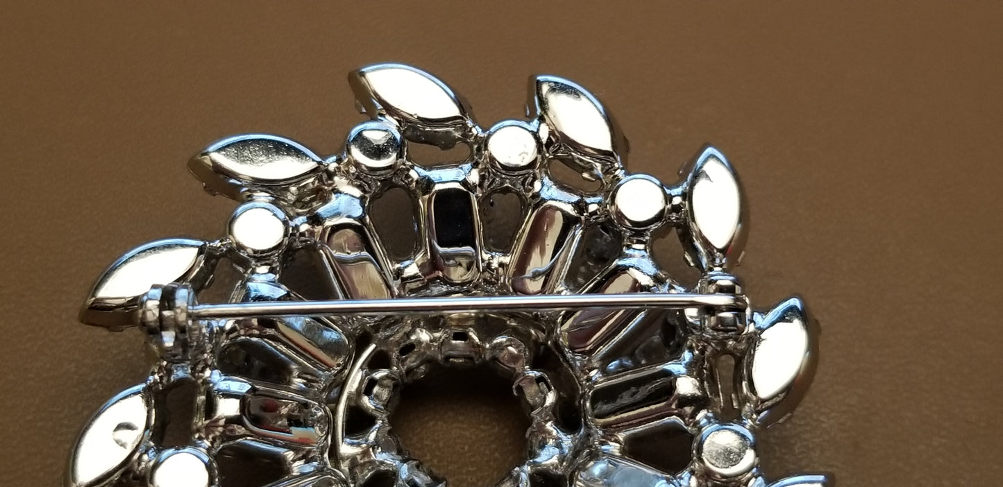 Vintage Silver Tone Rhinestone Brooch