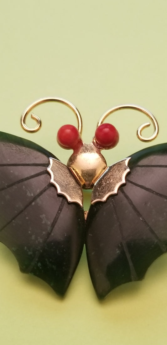 Vintage Jade Butterfly Brooch