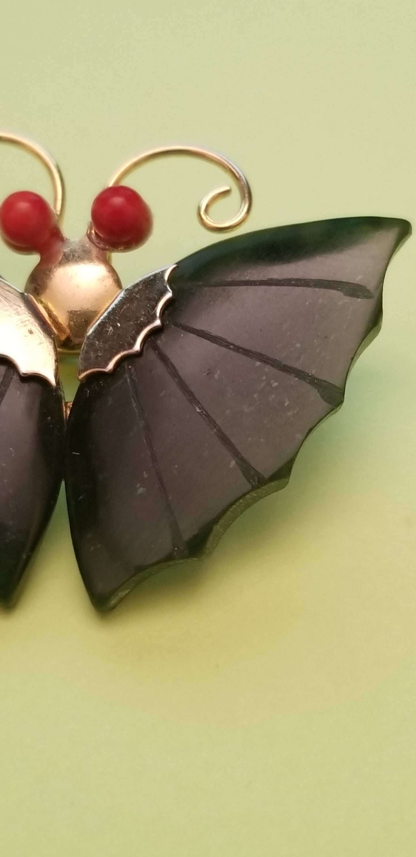 Vintage Jade Butterfly Brooch