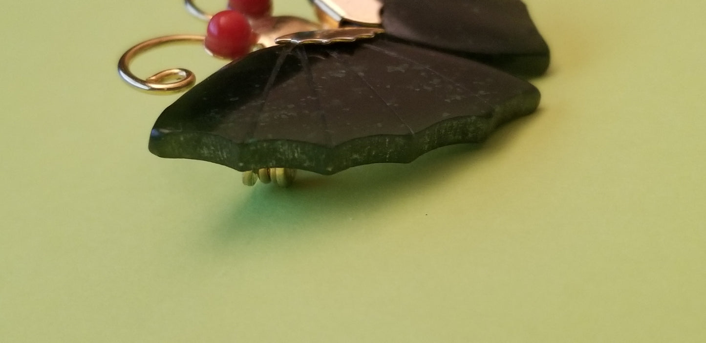 Vintage Jade Butterfly Brooch