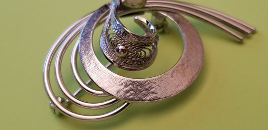 Vintage Sterling Silver Modernist Brooch with Faux Pearl – Mid Century Jewelry