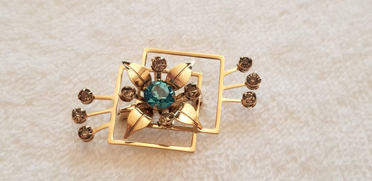 Vintage Gold Tone Square Flower Brooch