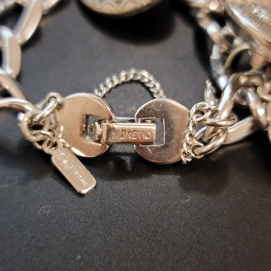 Vintage Monet Silver Tone Charm Bracelet – Coin Medallion Design