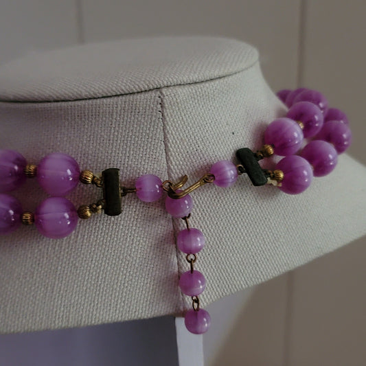 Vintage Double Strand Lilac Cat's Eye Necklace