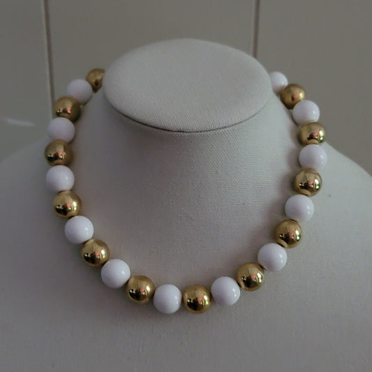 White and Gold Bead Necklace