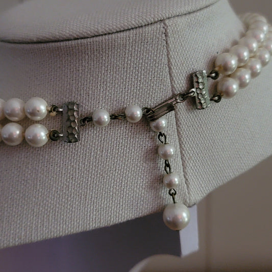 Vintage White Bead Double Strand Necklace