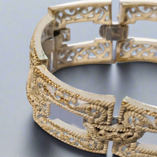 Vintage Trifari White Metal Panel Bracelet
