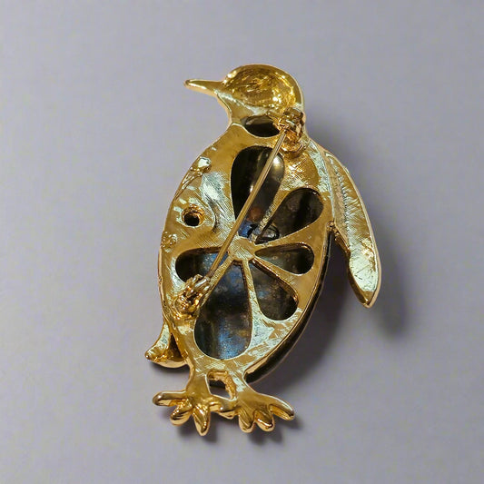 Vintage Gold Tone Brown Penguin Brooch