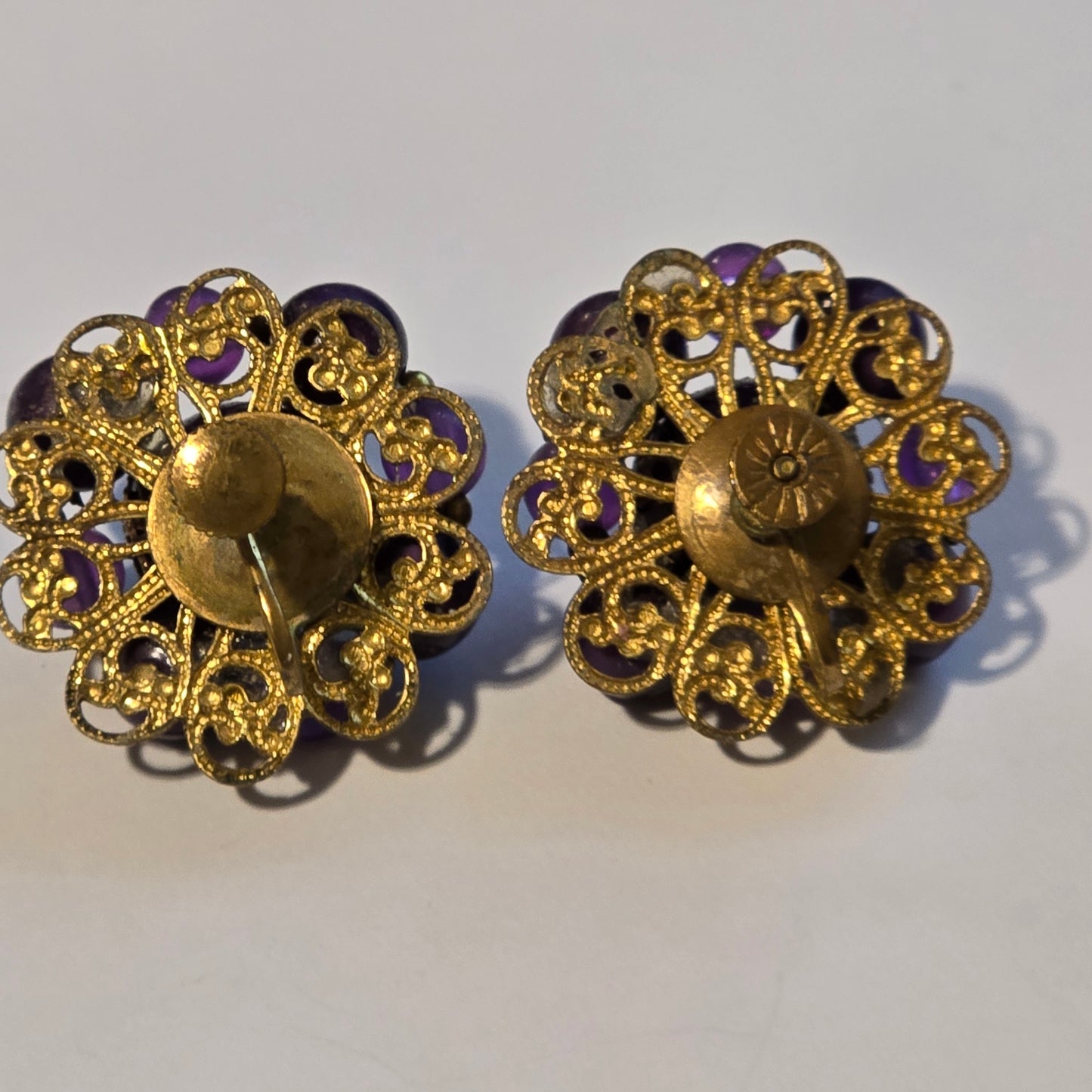 Vintage Purple Cluster Earrings – Beaded Clip-On Style