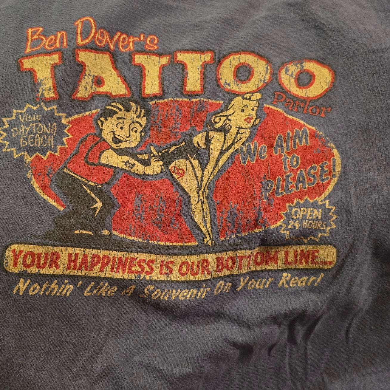 Ben Dover’s Tattoo Parlor Graphic T-Shirt – Retro Humor Tee