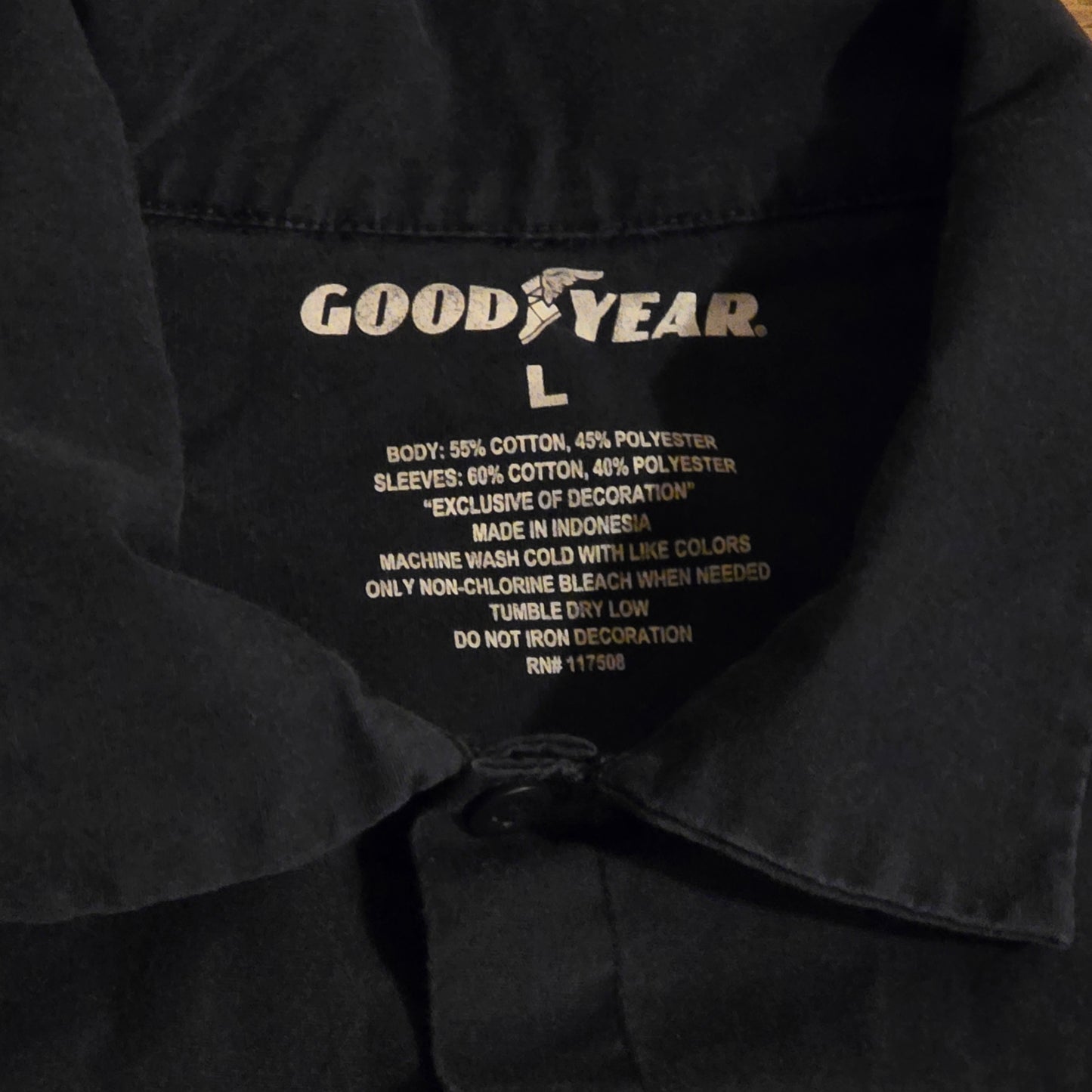 Goodyear Racing Work Shirt – Navy Blue Button-Up with Double Sleeve Look