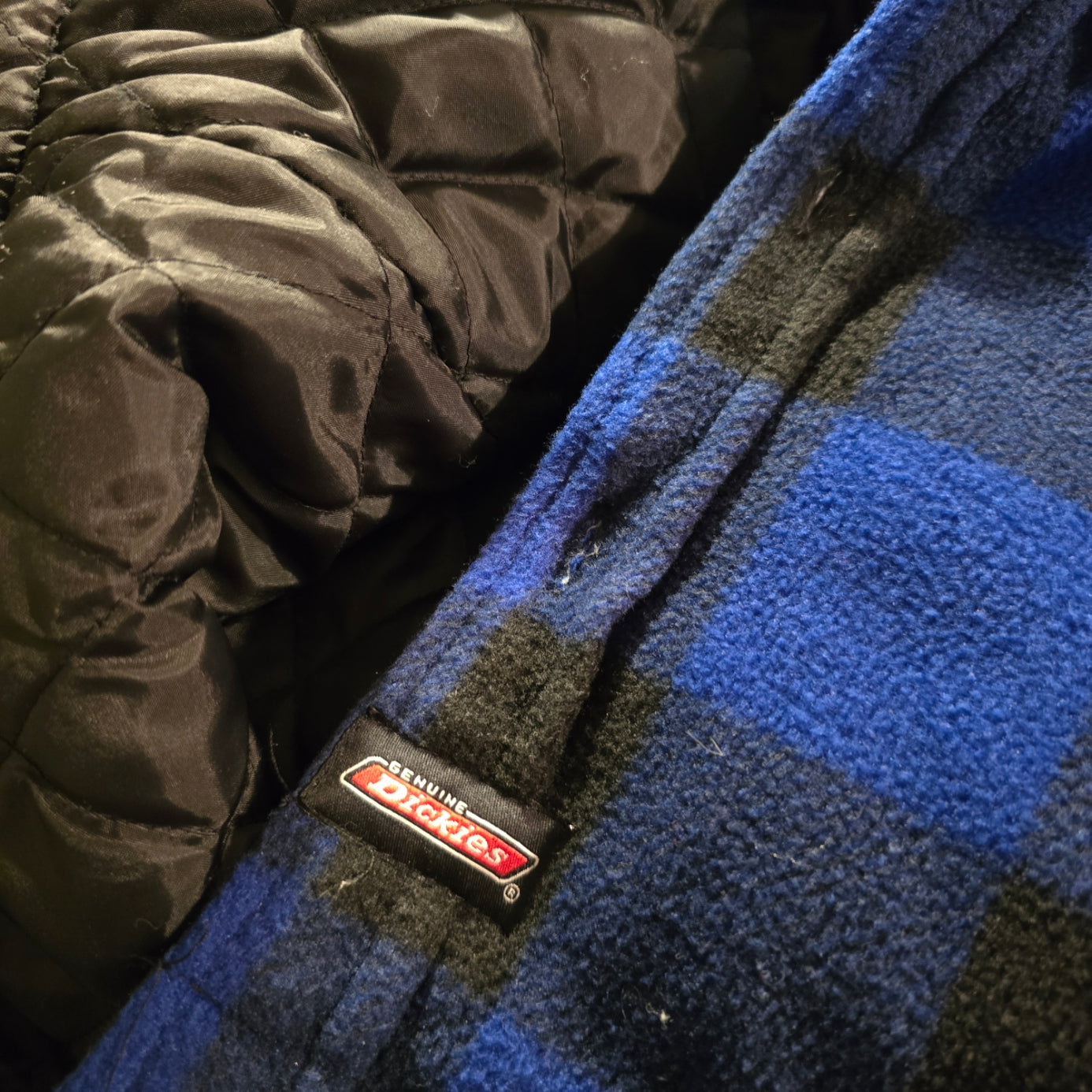 Dickies Blue Black Buffalo Plaid Quilted Flannel Shirt Jacket Men’s M Workwear