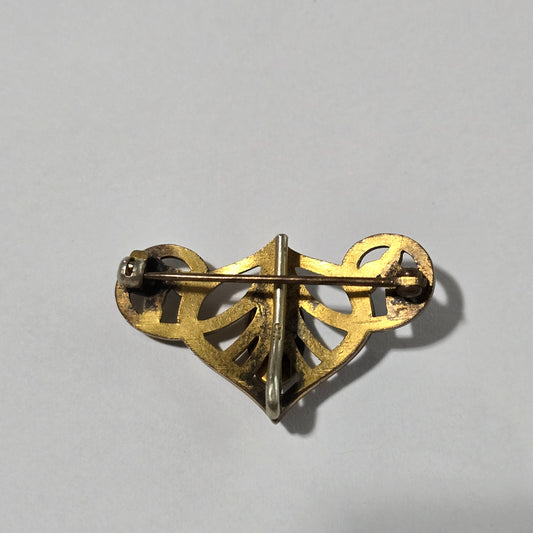 Antique Art Nouveau Gold Filled Brooch C-Clasp Scroll Pin Early 1900s