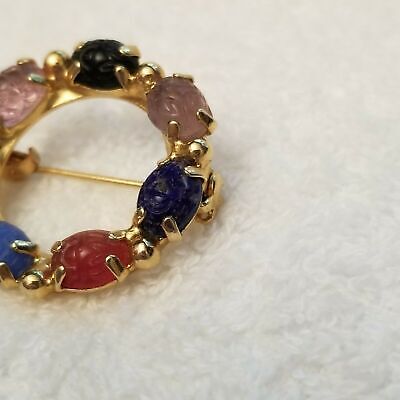 Vintage Gold Tone Scarab Wreath Brooch