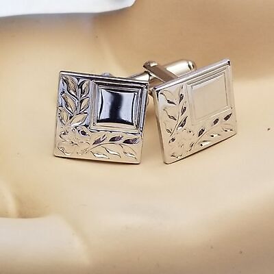 Silver Tone Square Leaf Cufflink