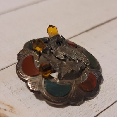 Antique Victorian Scottish Agate Cairngorm Thistle Brooch