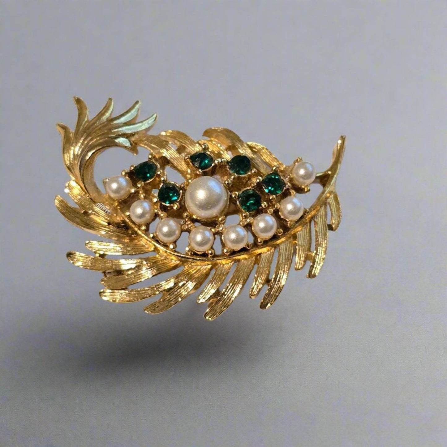 Vintage Rhinestone Feather Brooch