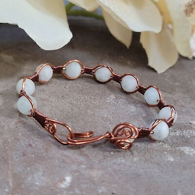 Handmade Aquamarine Copper Wire Wrapped Beaded Bracelet