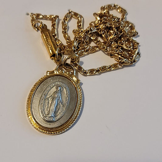 Vintage Gold Tone Virgin Mary Prayer Necklace – Miraculous Medal Pendant