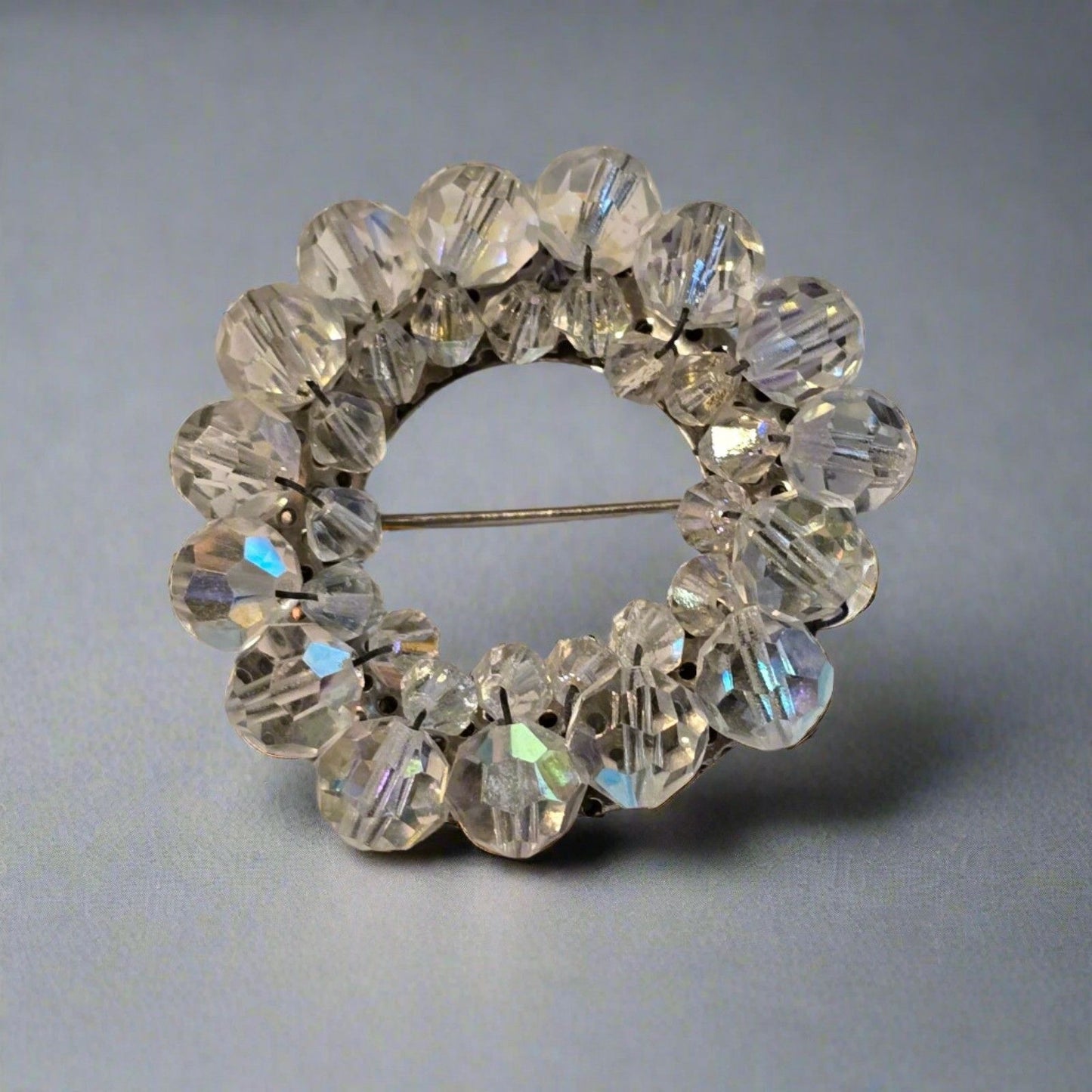 Round AB Bead Wreath Brooch