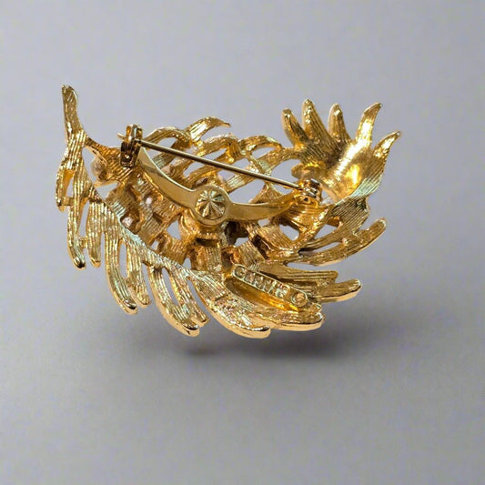 Vintage Rhinestone Feather Brooch
